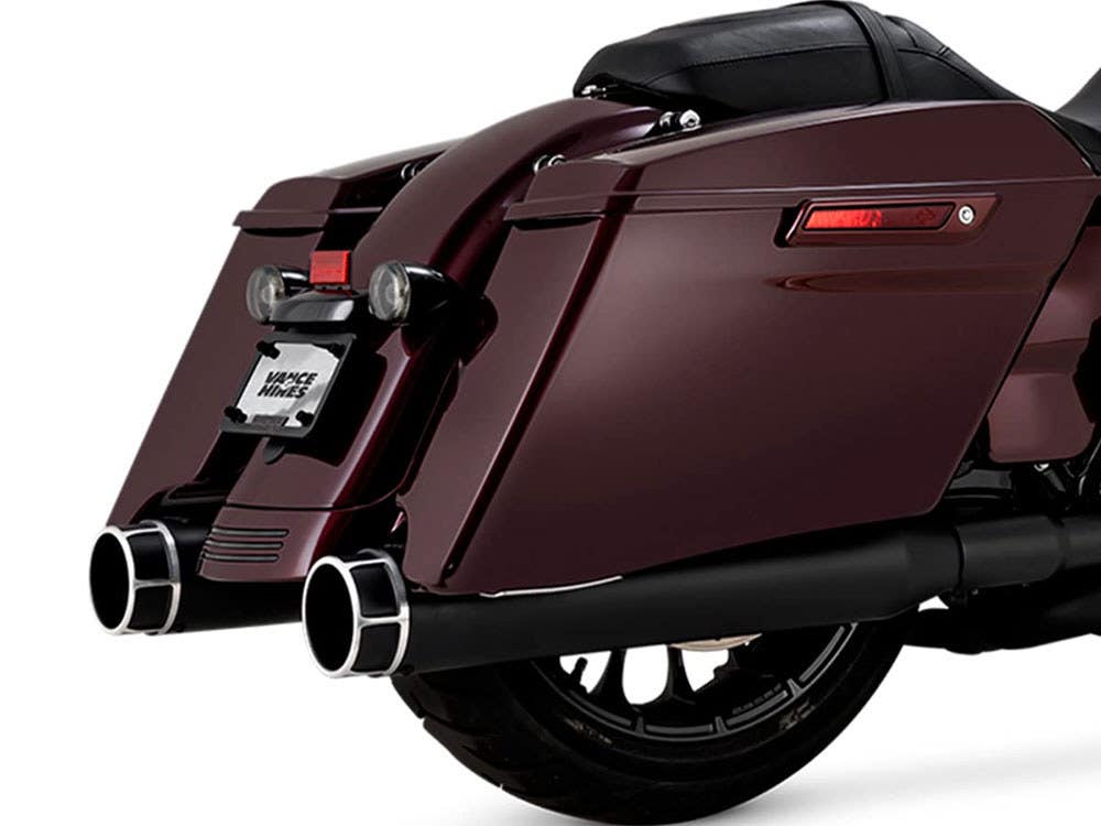 VANCE AND HINES 4.5IN. TORQUER 450 SLIP-ON MUFFLERS - BLACK WITH BLACK MACHINE END CAPS. FITS TOURING 2017UP