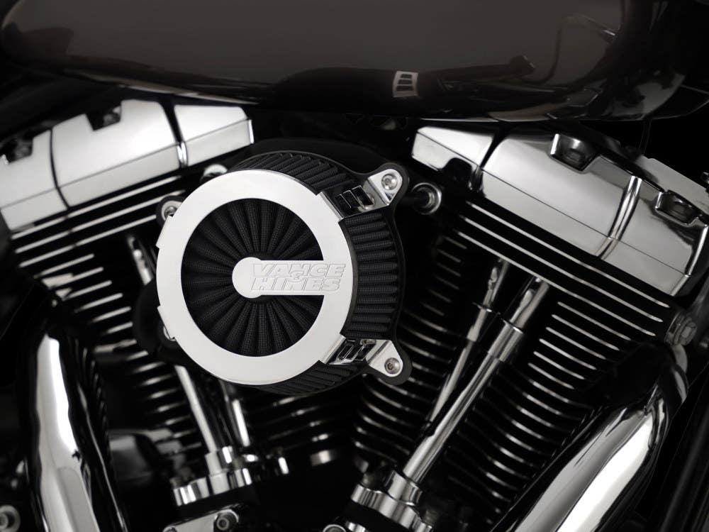 VANCE AND HINES VO2 CAGE FIGHTER AIR CLEANER KIT - CHROME. FITS TWIN CAM 1999-2017 WITH CV CARB OR CABLE OPERATED DELPHI EFI
