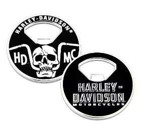 HARLEY-DAVIDSON HANDLEBAR SKULL BOTTLE OPENER COIN