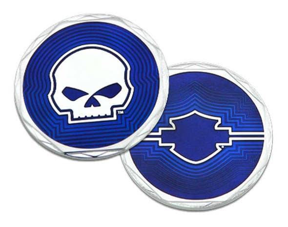 HARLEY-DAVIDSON BLUE BAR AND SHIELD SKULL COIN