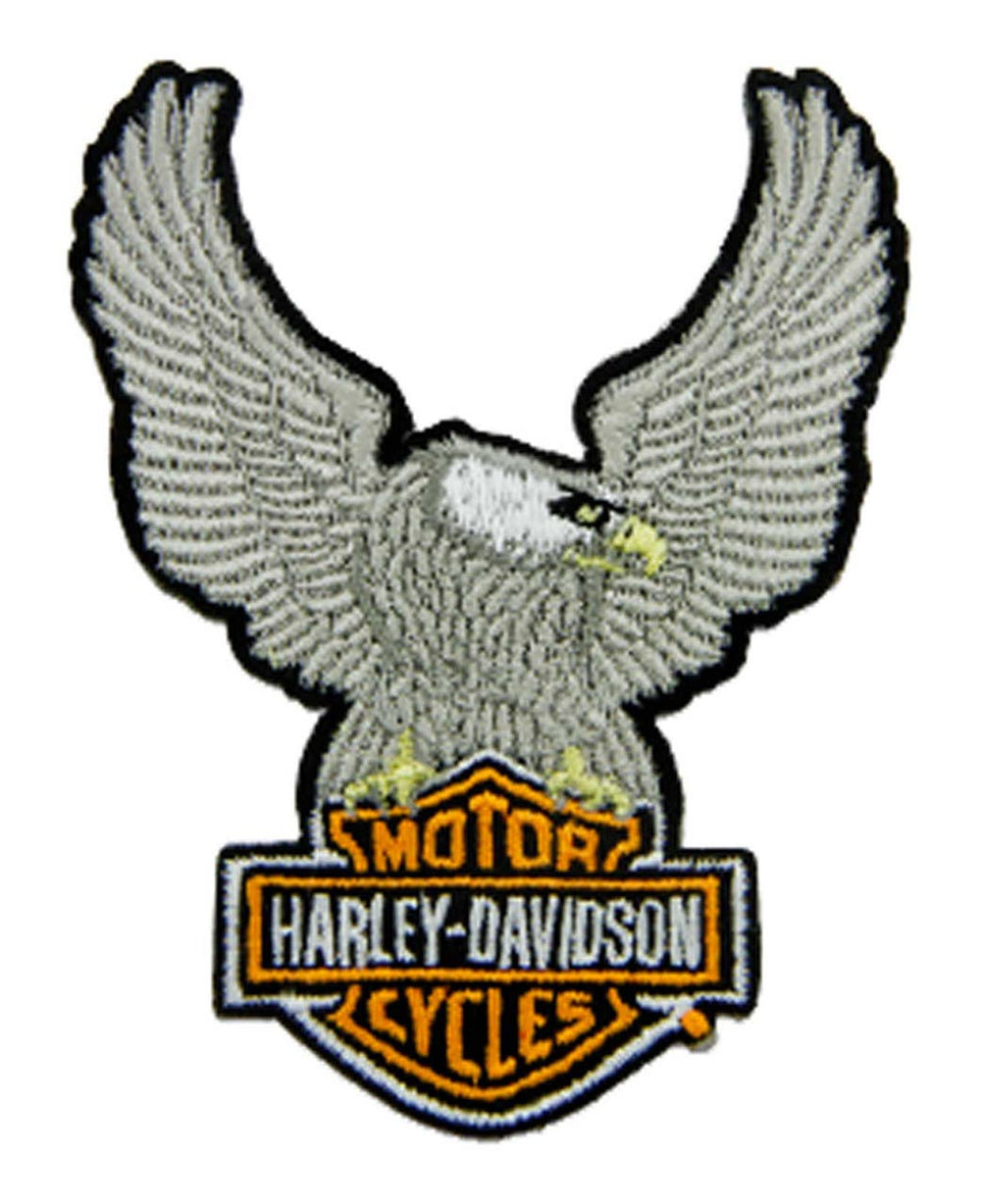 HARLEY-DAVIDSON 3.5 IN EMBROIDERED SILVER EAGLE BAR AND SHIELD EMBLEM SEW-ON PATCH