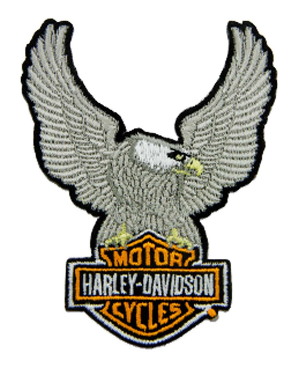 HARLEY-DAVIDSON 3.5 IN EMBROIDERED SILVER EAGLE BAR AND SHIELD EMBLEM SEW-ON PATCH