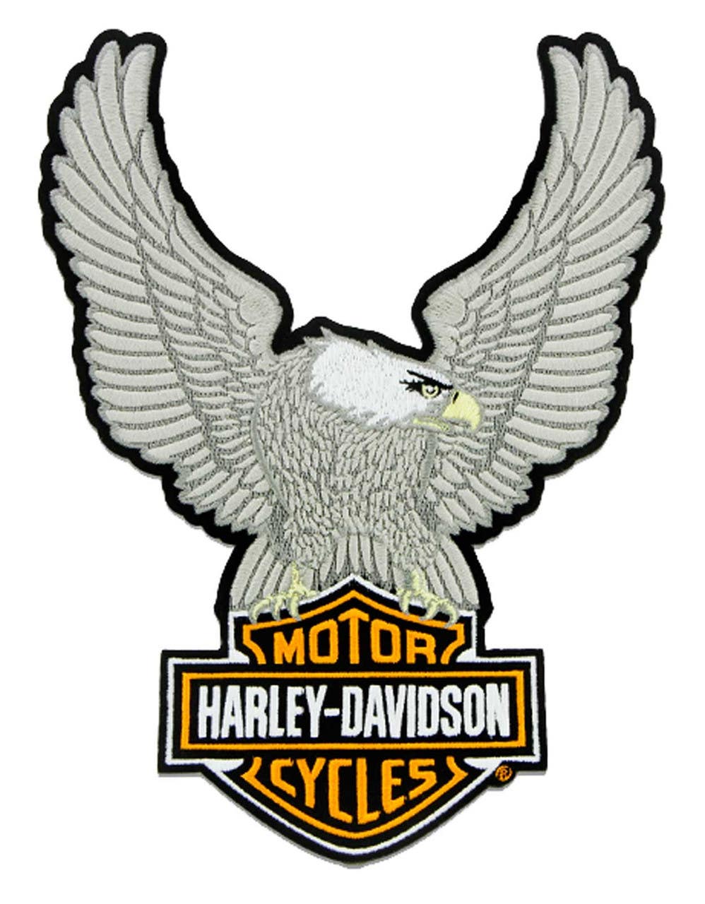 HARLEY-DAVIDSON 10.25IN EMBROIDERY SILVER EAGLE BAR AND SHIELD EMBLEM SEW-ON PATCH