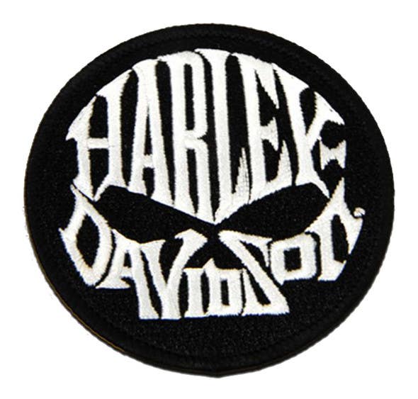 HARLEY-DAVIDSON 3IN. EMBROIDERED WILLIE G SKULL TEXT EMBLEM SEW-ON PATCH