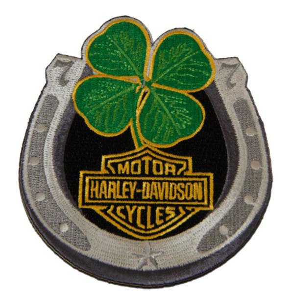 HARLEY-DAVIDSON 3.4 IN. EMBROIDERED LUCKY CLOVER HORSESHOE EMBLEM SEW-ON PATCH