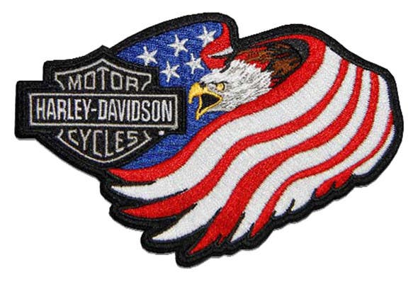 HARLEY-DAVIDSON 5 IN. WOVEN AMERICAN FLAG EAGLE BANDS LOGO EMBLEM SEW-ON PATCH