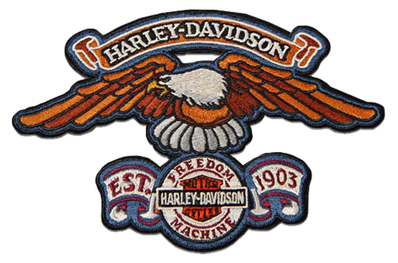 HARLEY-DAVIDSON 6 IN. EMBROIDERED EAGLE FREEDOM MACHINE EMBLEM SEW-ON PATCH