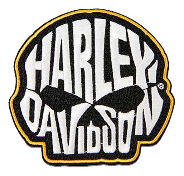 HARLEY-DAVIDSON 4 IN. EMBROIDERED WILLIE G SKULL TEXT EMBLEM SEW-ON PATCH