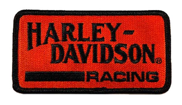 HARLEY-DAVIDSON 4 IN. EMBROIDERED VINTAGE RACING H-D TEXT EMBLEM SEW-ON PATCH