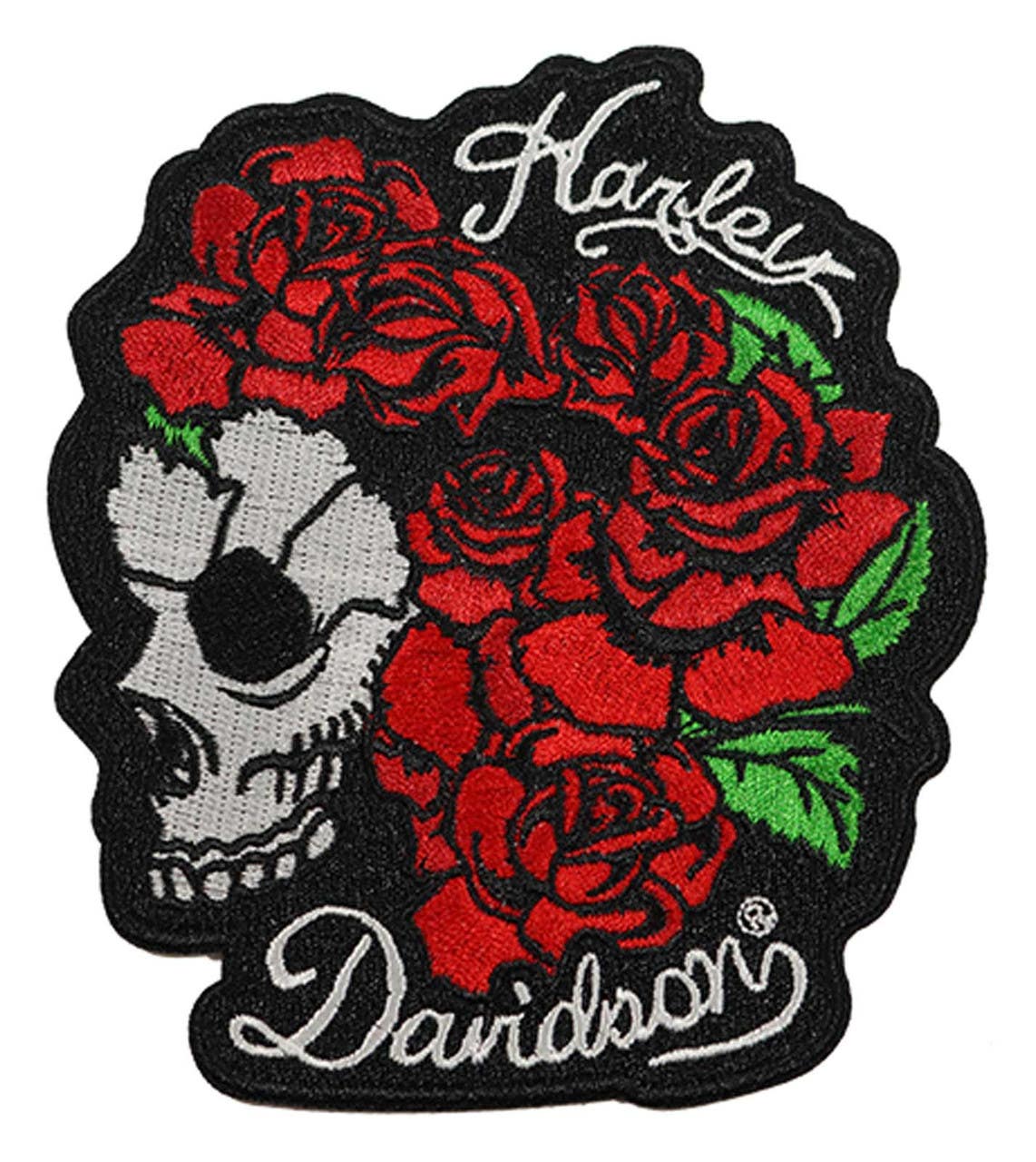 HARLEY-DAVIDSON 5 IN. EMBROIDERED ROSE SKULL EMBLEM SEW-ON PATCH