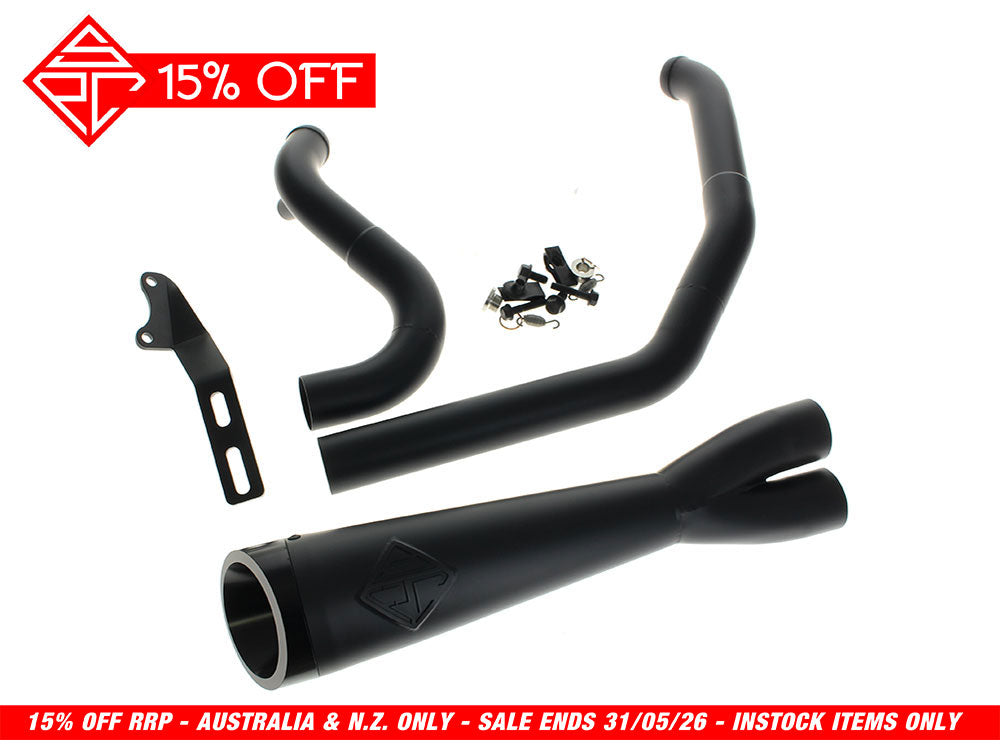 2-into-1 Cutback Exhaust - Black with Black End Cap. Fits Dyna 2006-2017 - SP Concepts Exhaust