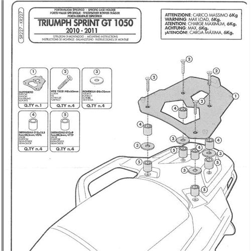GIVI SPECIFIC REAR RACK - TRIUMPH SPRINT GT 1050 10- (NEEDS PLATE)  [ONC01]