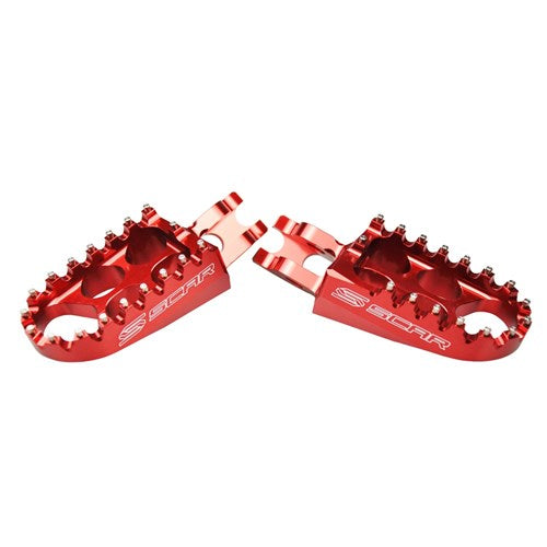 SCAR FOOTPEGS HONDA CR-CRF-CRFX 2002-22 / KAWASAKI KXF250-450 2006-22 (48MM WIDE) RED
