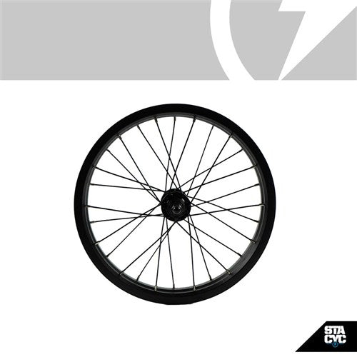 STACYC S/P (16H) TYRES|TUBES|WHEELS - FRONT RIM ASSEMBLY - 16HDRIVE 16 X 45MM INCLUDES HUB AND SPOKES