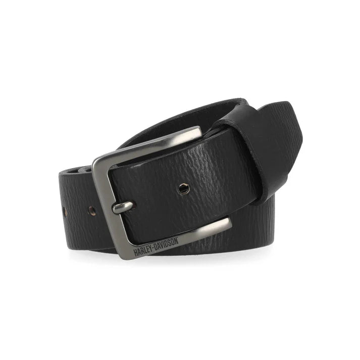 Harley-Davidson Men’s Embossed HD Logo Genuine Leather Belt – Black