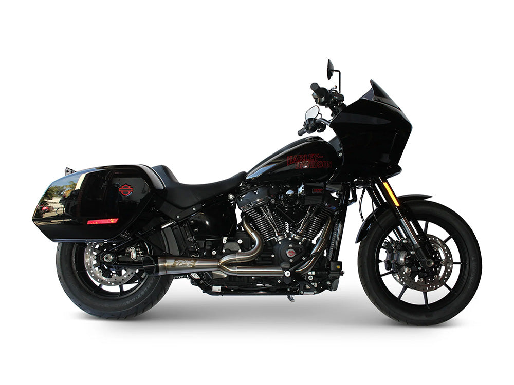 Shorty Turnout 2-into-1 Exhaust - Stainless Steel with Black End Cap. Fits Softail 2018up with Non-240 Rear Tyre - Two Brothers Racing Exhaust