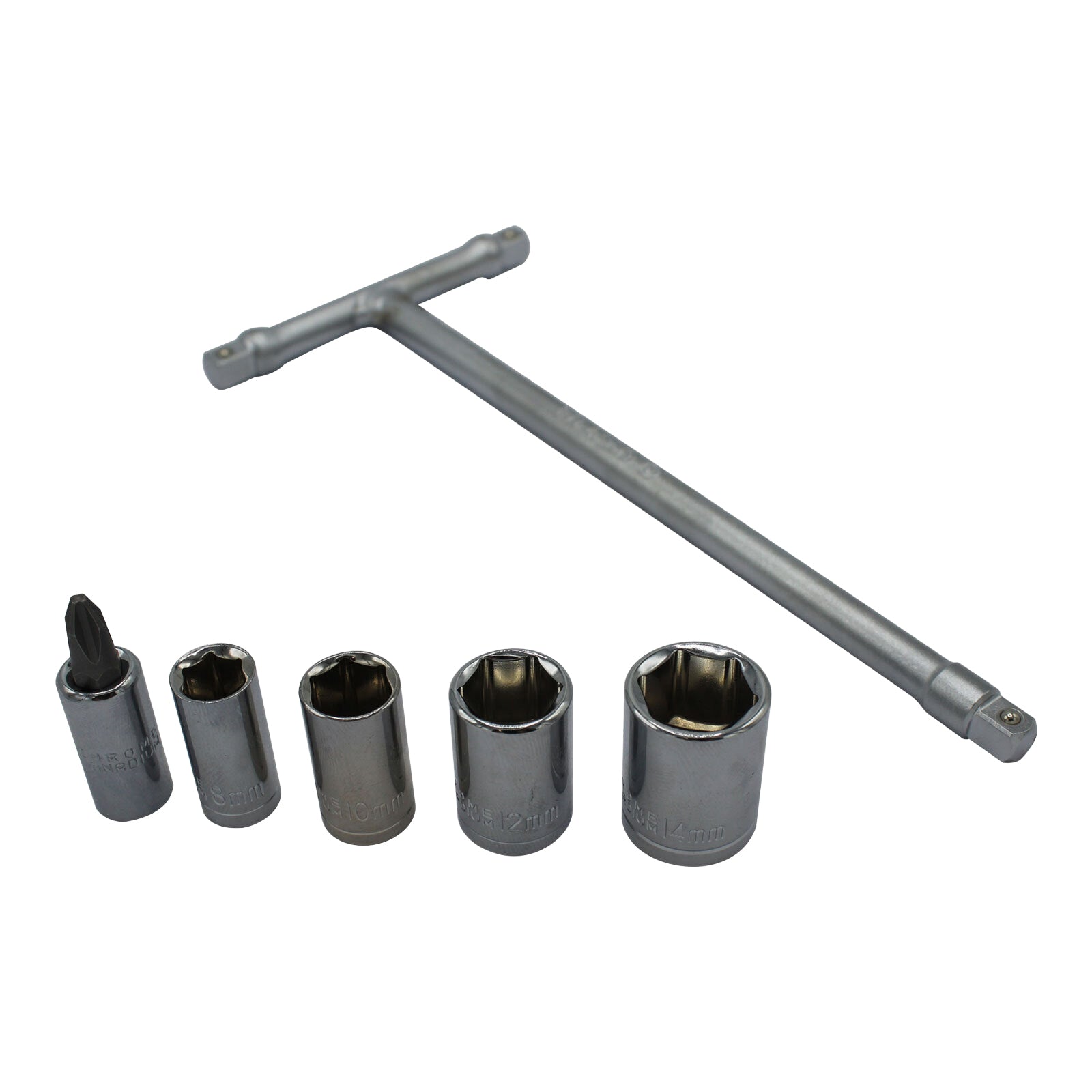 WHITES MINI T-HANDLE SOCKET SET 6/8/10/12/14mm +PHILLIPS#2