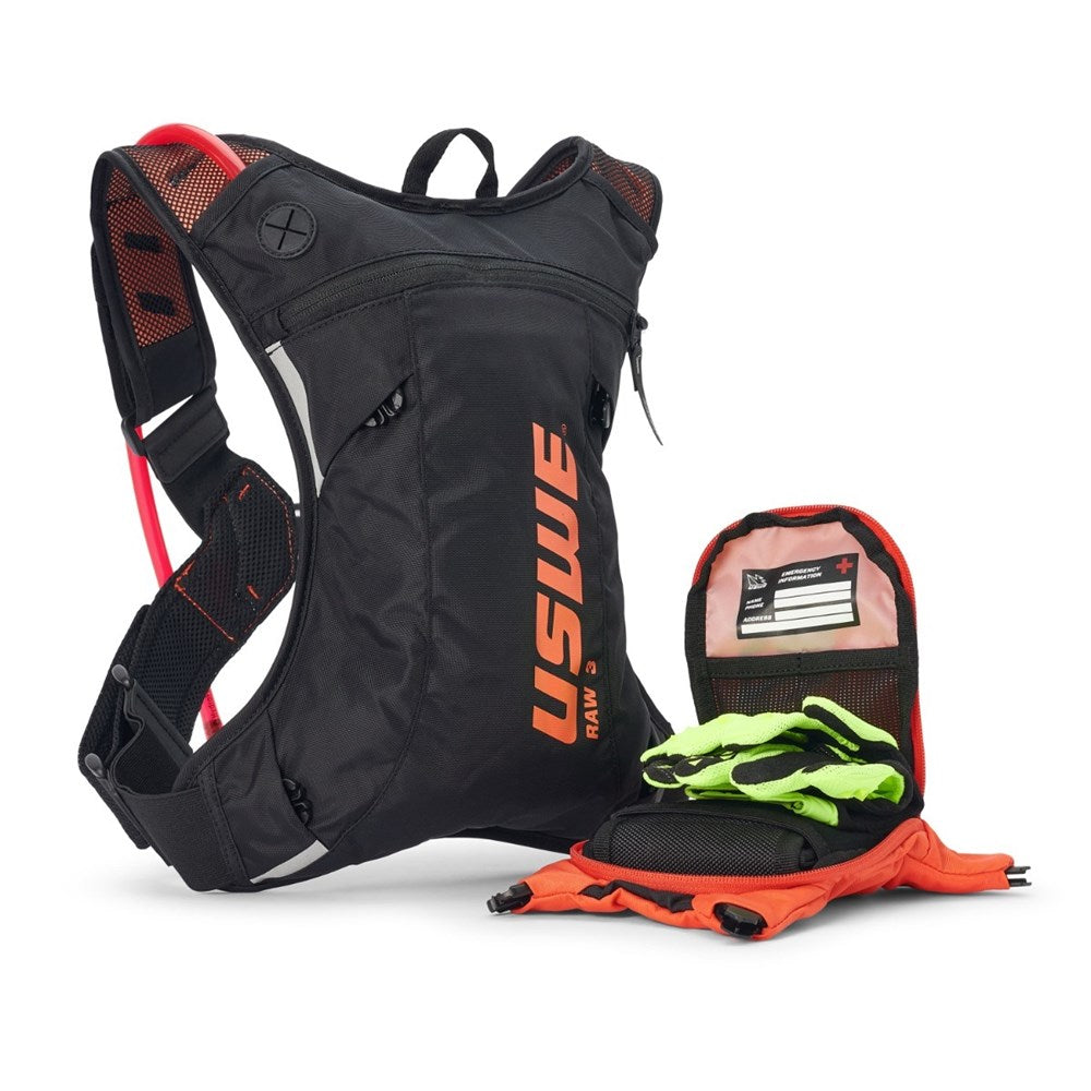 USWE RAW 3L DIRT BIKING HYDRATION PACK BLK/FACTORY ORG (MOTO HYDRO)