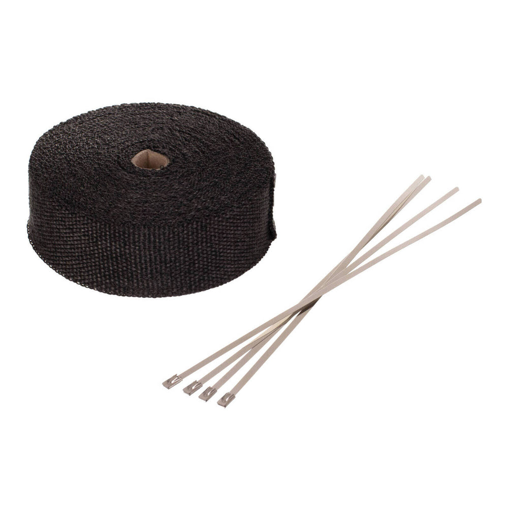WHITES EXHAUST WRAP BLACK 50mm (15m ROLL) - WITH 4 S/S TIES
