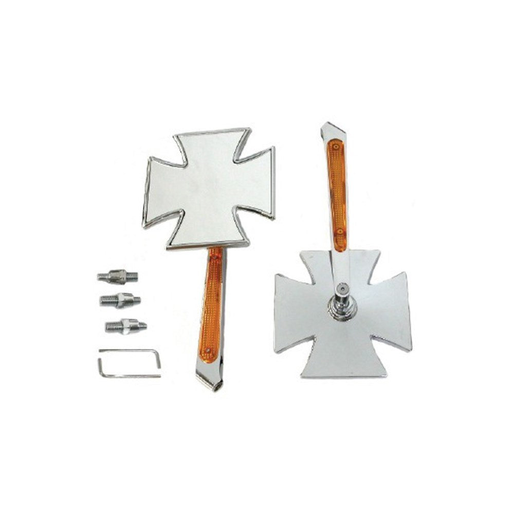 ZODIAC MALTESE CROSS MIRROR W/LED AMBER STEM PAIR