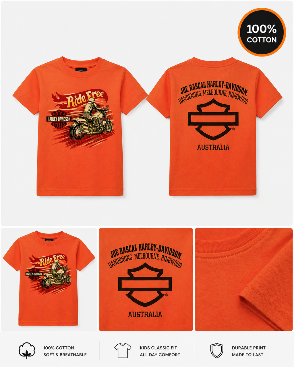 Harley-Davidson Youth Blaze Tee – Orange | Ride Free Graphic