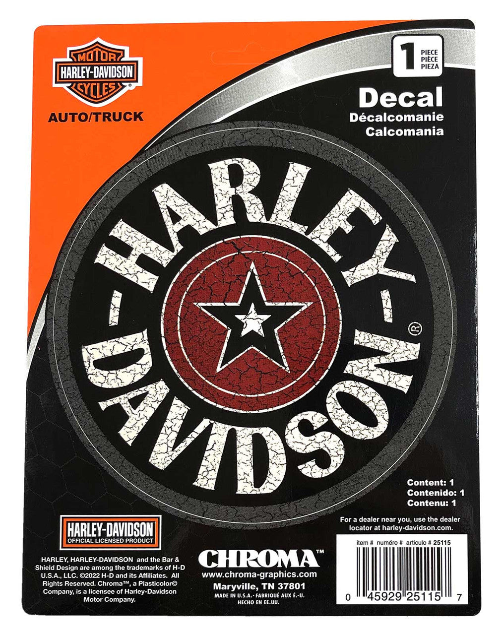 Harley-Davidson Distressed Circle Star H-D Decal 6″ × 8″ – Black & Red Vinyl Sticker