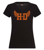Harley-Davidson Women’s Collegiate V-Neck Tee – Black | Exclusive Joe Rascal Back Print