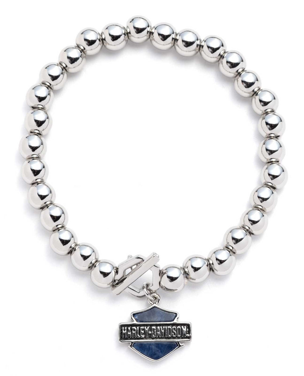 Harley-Davidson Women’s Bar & Shield Toggle Stretch Bead Bracelet – Silver