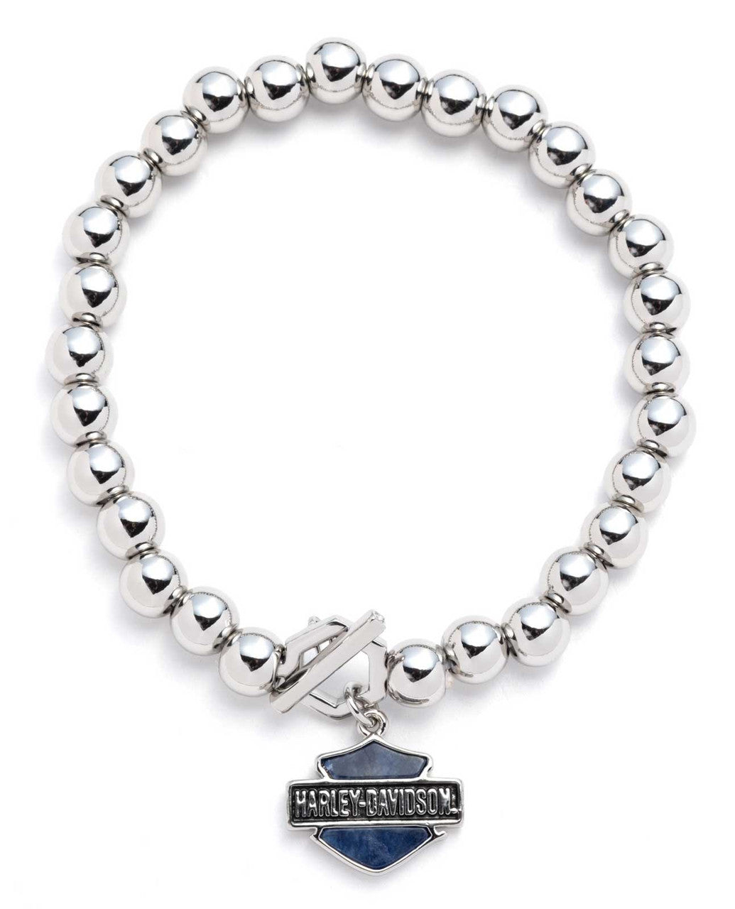 Harley-Davidson Women’s Bar & Shield Toggle Stretch Bead Bracelet – Silver