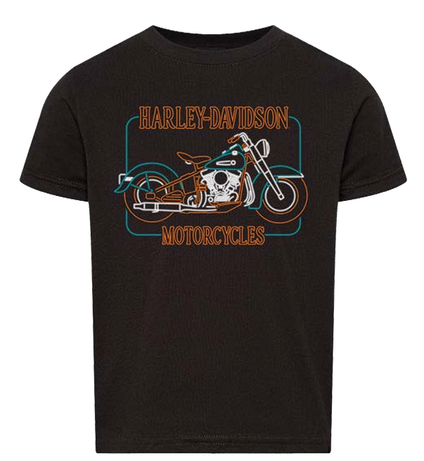 Harley-Davidson Youth Glow Tee – Black | Neon Bike Graphic