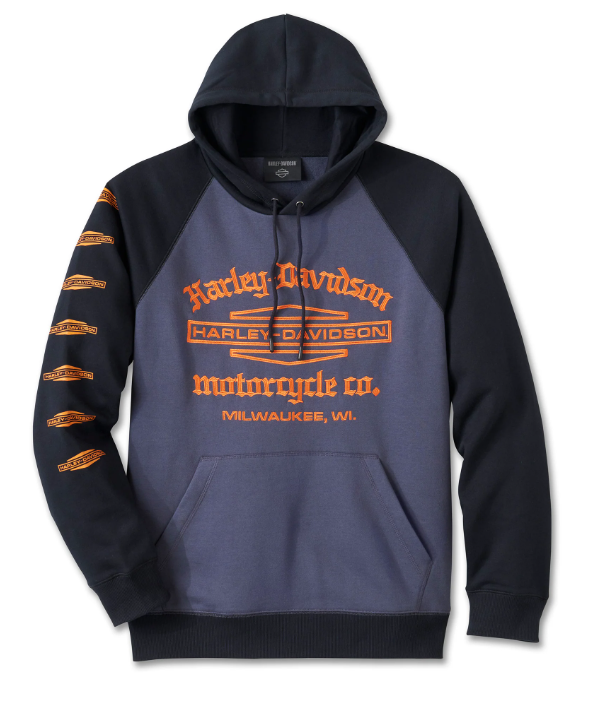 Harley-Davidson Men's Old English Stacked Bar & Shield Raglan Hoodie - Colorblock