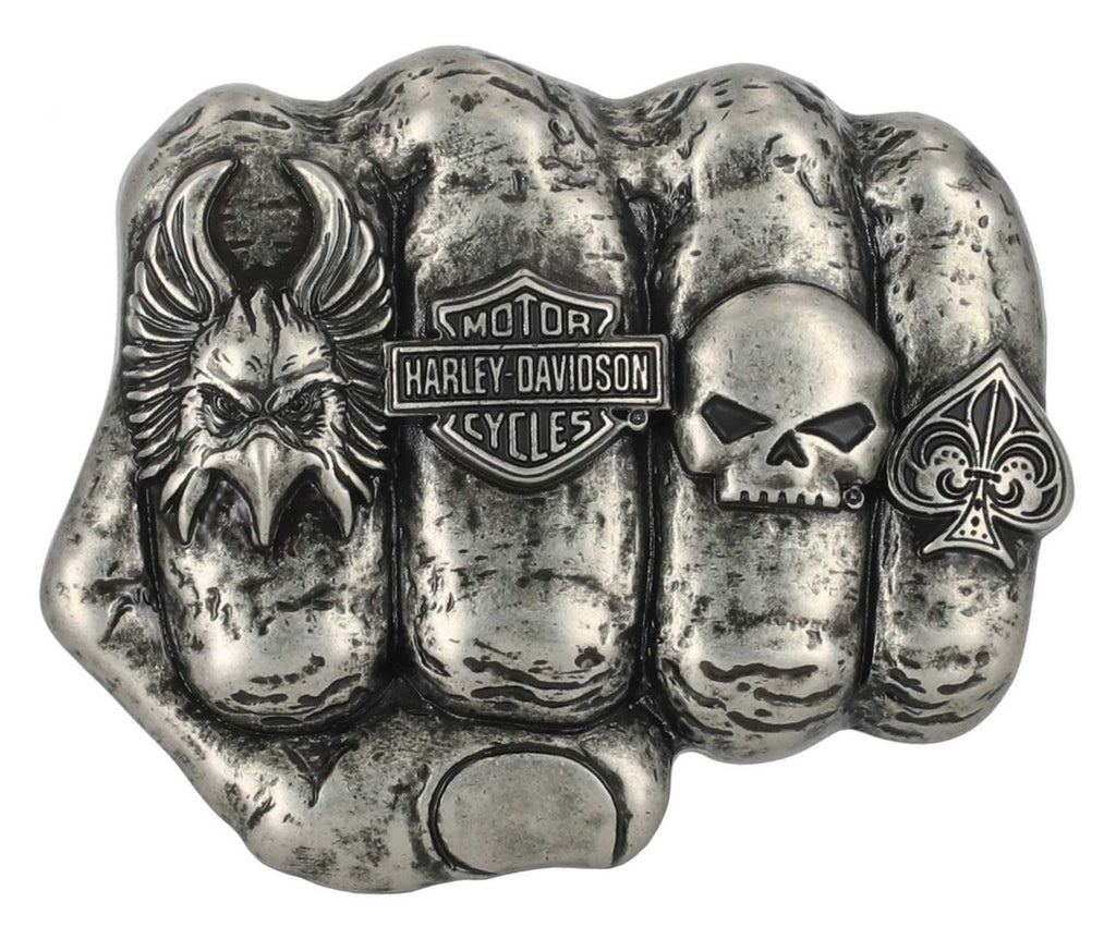 Harley-Davidson H-D Logo Knuckle Belt Buckle – Silver Nickel Finish