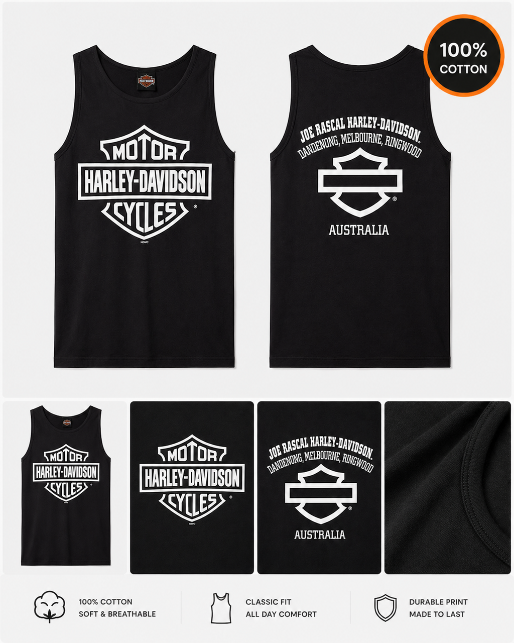 Harley-Davidson Men’s Bar & Shield Logo Tank – Black | Exclusive Joe Rascal Back Print